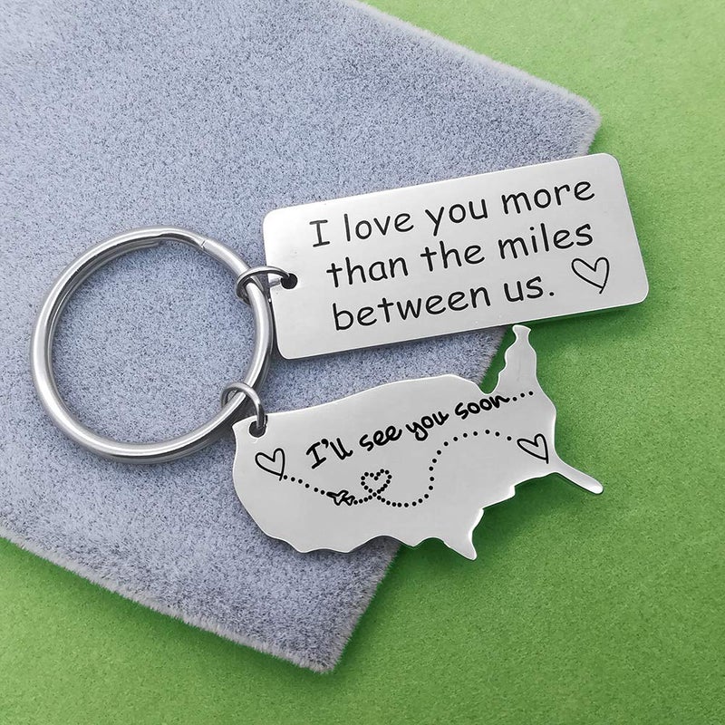 Xiahuyu Long Distance Relationship Gift Keychain I Love You More Than The Miles Between Us Keychain Going Away Gift Girlfriend Boyfriend Gifts Personalized Couples Jewelry Trucker Husband Dad Gifts - Image 3